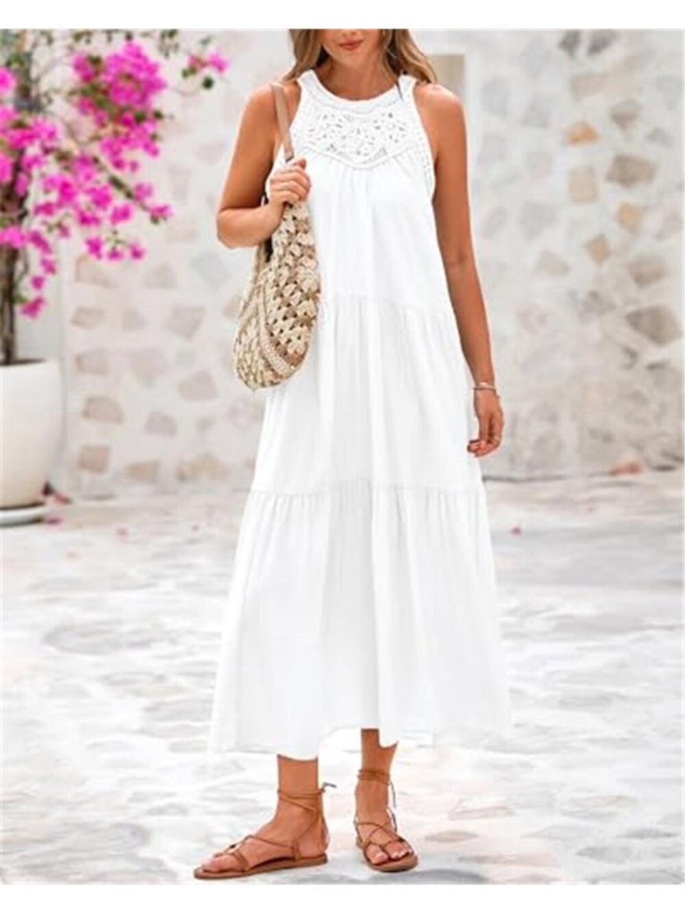 Women's Halter Summer Dress Casual Spring Hollow Boho Maxi Dress - Picture 2 of 6